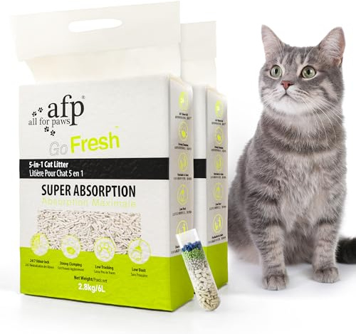 AFP Premium 5-in-1 klumpendes Katzenstreu, 2 Stück, Tofu- und Bentonit-Mischung, Geruchskontrolle, einfaches Schaufeln, frischer Duft, schnelle Absorption, 2,8 kg/6 l