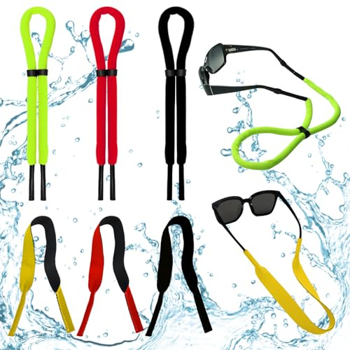PIWOSGOL Schwimmfähiges Brillenband, 6 Stück Neopren Elastic Cord Gläser Retainer Strap Band, Sportbrillenband für Wassersport geeignet, Sportband Brille wasserfest, für segeln, surfen und mehr