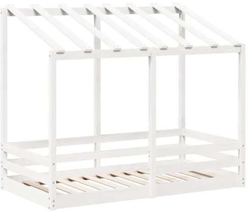 vidaXL Kinderbett mit Dach, Bettgestell mit Dach Latten, Holzbett für Kinderzimmer, Bett Einzelbett, Modern, Weiß 70x140cm Massivholz Kiefer