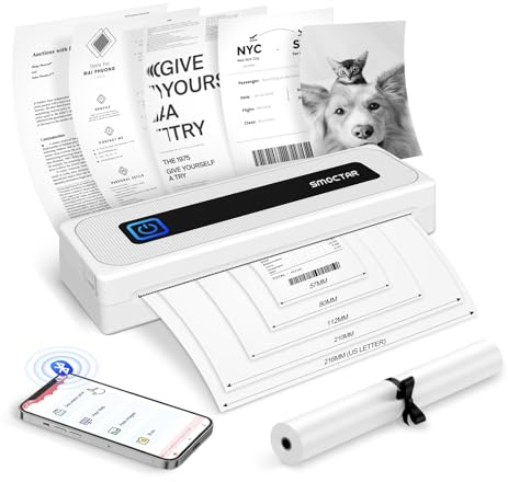 SMOCTAR Portable Printer Wireless, Bluetooth Inkless Thermal Printer A4, Mobile Printers Compatible with Android & iOS Phone & Laptop, Small Printers for Home, Travel, Photo, Office, School