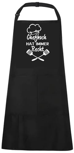 Cosymate Lustige Kochschürze für Männer - professionelle Grillschürze - Chefkoch hat immer Recht - Chefkoch, Ehemann, Küchenschürze mit Doppeltasche, verstellbar, Vatertag, Geburtstagsgeschenk
