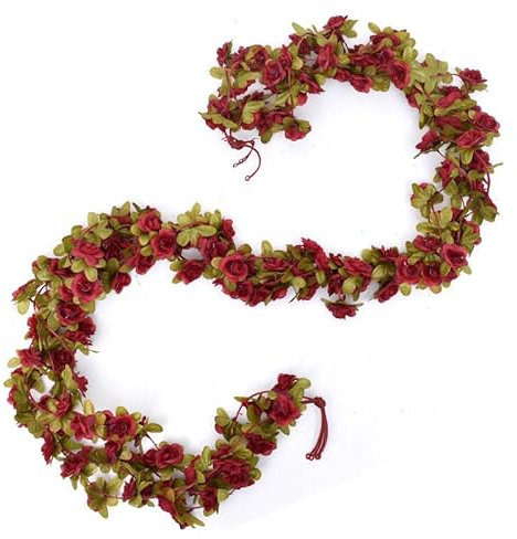 Hrlace 2 Stück Rosengirlande Künstliche Zweifarbige Gefälschte Rosenranken Wein Hängen Seidenblumen Pflanze Rosen Girlanden für Außen- und Innenhochzeit Wand schlechte Deko Weinrot 45 Blumen