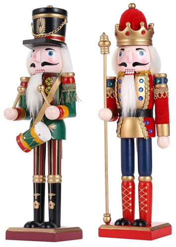 Tpudn 2pc Christmas Nutcracker Soldier 30cm Wooden Nutcracker Christmas Decorations for Fireplace - Wooden Figures Indoor Ornaments -Xmas Tabletop Decorations Nutcrackers