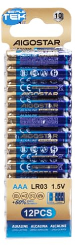 SIMPLETEK - Batterie AAA Mini Stilo Alcaline LR03 1.5V Non Ricaricabili (Blister da 12 Pile)