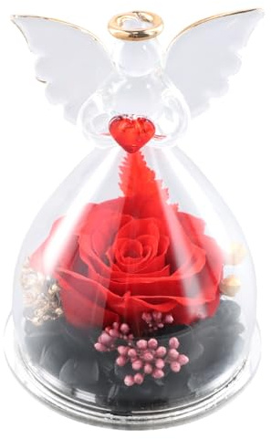 YILANJIN Eternal Rose, Forever Rose, Preserved Rose, Rose in a Glass Dome, Gifts for Mum on Her Birthday, Rose Gifts for Women on Christmas Valentine Mother's Day Anniversary, Angel Ornament