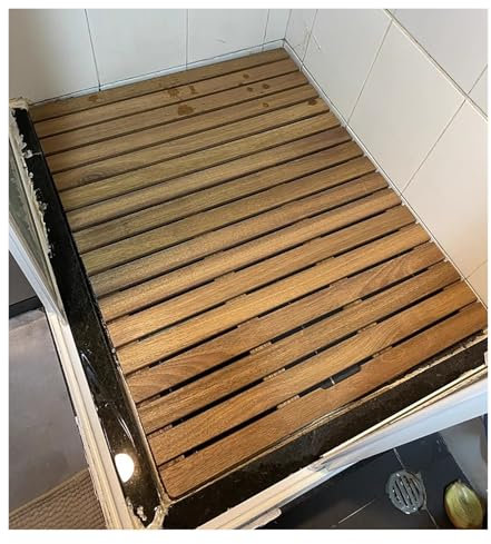 caillebotis douche caillebotis salle de bain Tapis De Douche Extérieur En Bois Extra Large, Tapis De Bain En Bois De Teck Pour Salle De Bain/ Douche De Camping-car, Plate-forme Antidérapante(34x37 in(