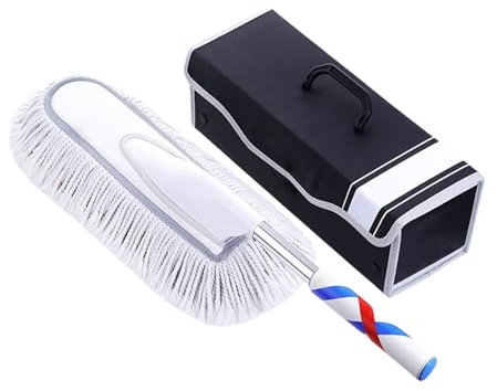 Plumero de coche exterior sin arañazos, kit de cepillo suave for coche, camión, SUV y motocicleta, pelo de algodón encerado, plumero de coche con mango extensible, plumero for limpieza de coche, elimi