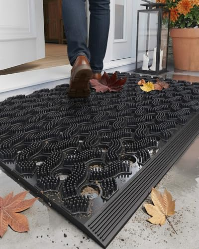 COLOR&GEOMETRY Tapis d'Entrée Extérieur TPE 61x91 cm Noir – Paillasson Antidérapant, Imperméable, Résistant, avec Connecteurs, Tous Temps, Doux Pieds Nus, sans Odeur, Idéal Porte Patio Jardin