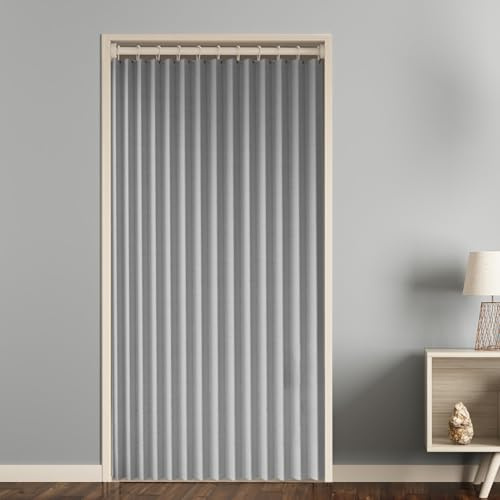 Momooda Türvorhang Blickdicht Magnetische, Grau, 120x200cm | Raumteiler Türvorhang Thermo, Kälteschutz Faltvorhang für unsichtbare Türen und Schränke mit Haken, 1 Stück, 220g/m²