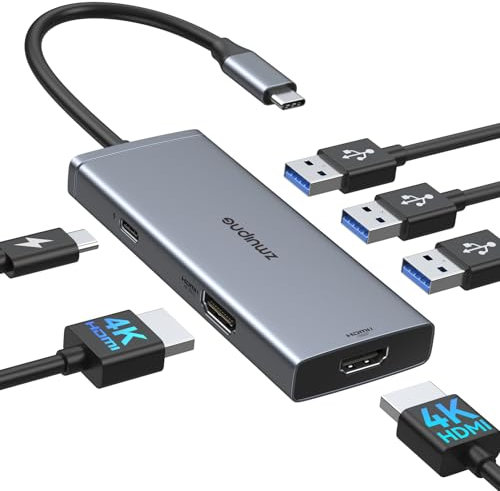 USB C HUB Dual HDMI für MacBook Pro/Air, Docking Station 2 Monitor, Dockingstation USBC Multiport Adapter mit 2X HDMI, 3 USB3.0, 100W PD, USB-C Dock Extended Mode (Requires Driver)