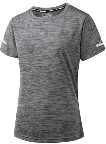 Peakwell Donna Maglietta Sportiva T-Shirt Traspirante Top Manica Corta Camicie da Corsa Shirt Funzionali, Grigio Scuro, S