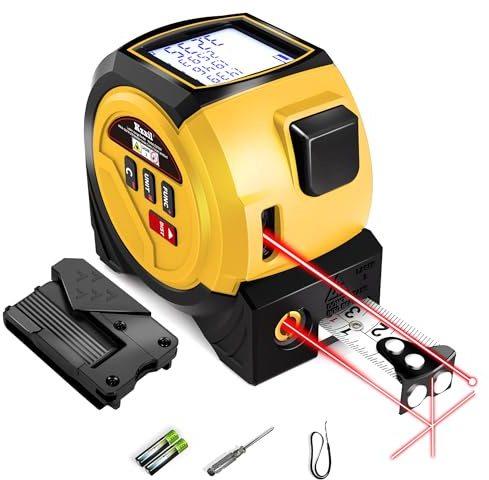 Laser Tape Measure 3 in 1 Laser Rangefinder Tape Measure 131ft Laser Measuring Tape & 16ft Tape Measure for Pythagorean, Area, Volum, Multi-Unit Conversion (Ft/Ft+in/in), Yellow