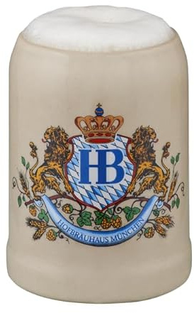 Hofbräuhaus München Sten, ölkrus lejondekor utan tennlock 0,25 l | Original måttkanna | ölglas med HB-logotyp, presentidé för män och kvinnor (med tennlock, 0,25 liter (1 styck))