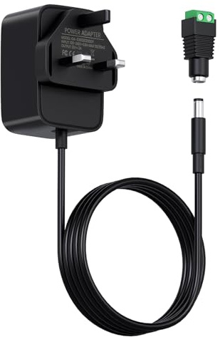 Universal 12V 2A Power Supply for LED Strip Lights/Router/DVR/NVR/IP/CCTV Camera, 24W DC Adapter with 1.5M Cable, UK Plug - Reliable 12V DC Power Solution