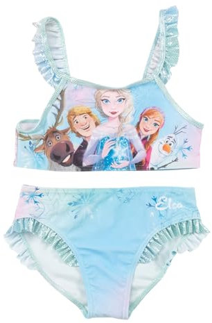 United Labels Disney Die Eiskönigin Bikini für Mädchen mit Rüschen, ELSA und Freunde Frozen, Blau, 110-116, Zweiteiliger Badeanzug, Bademode Kinder