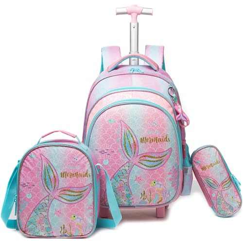 HTgroce Schulranzen mit Rollen für Mädchen Trolley Kinder Schultasche Kinder Trolley