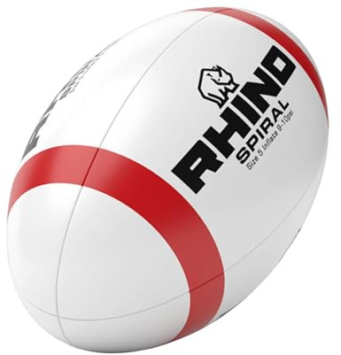 Rhino - Ballon de Rugby Spiral Kick Developer (Taille 5) (Blanc/Rouge)