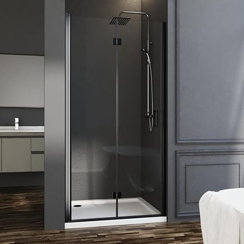 Nischentür Schwarz 120cm Duschkabine in Nische, Glas Faltbar Duschtür Falttüren Duschwand aus 6mm ESG Nano Sicherheitsglas, Duschabtrennung Höhe 195cm