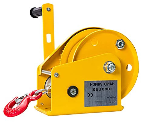 Cabrestante manual pequeño de 1800 lb con freno, cabrestante manual de tornillo sin fin con cable de acero de 8 m y gancho de acero, cabrestante manual resistente para comedero de ciervos, remolque