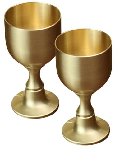 Cabilock 2pcs Mini Chalice Goblet Vintage Metal Altar Wine Cup Copper Alloy Altar Goblet Metal Craft Decorative Water Offering Cup for Church Ritual Cocktail Holy Water