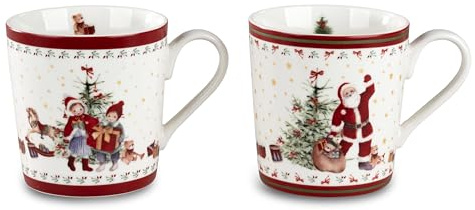 1 Stück Kaffeebecher Weihnachten Tasse Weihnachtsbecher Nostalgie 9cm aus glasiertem Steingut mit Lithografie-Dekor verziert, Auswahl nach Verfügbarkeit