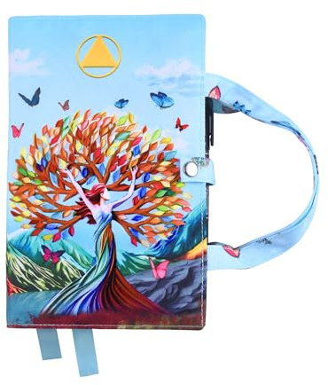LParkin Soft Canvas AA Big Book Cover with Pockets for Women, Doible AA Book Covers for Hardcover, Fits AA Big Book and 12 Steps & 12 Traditions, Premium Design Sober Women Tree of Life