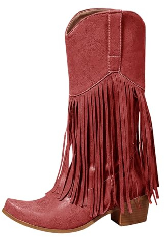 Bottes de cowboy western avec franges pour femme - Bottes basses pour femme avec talon - Bottes d'équitation antidérapantes - Bottines de cowgirl décontractées - Bottines compensées courtes - Bottes