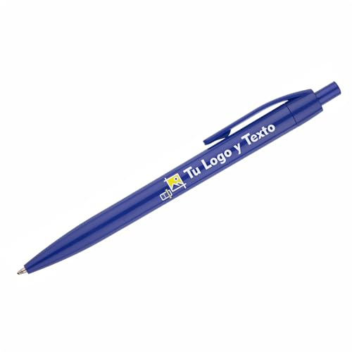 100x Bolígrafos Personalizados con Logotipo y Texto Impresión UV a Todo Color Ideal para Empresas Eventos y Regalos (Azul)