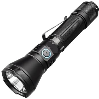 Torcia Subacquea Professionale, Lampada ricaricabile T40R 1800 lumen raggio di 550 metri torcia a led con ricarica USB torcia IP68 for autodifesa(With battery)