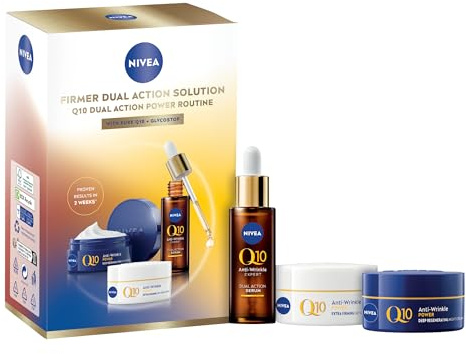 NIVEA Firmer Dual Action Solution Gift Pack (3 Products), Gift Set For Women, Includes Face Serum (30ml), Day Cream With SPF 15 (50ml) and Night Cream (50ml), Anti-Wrinkle Skin Care Essentials