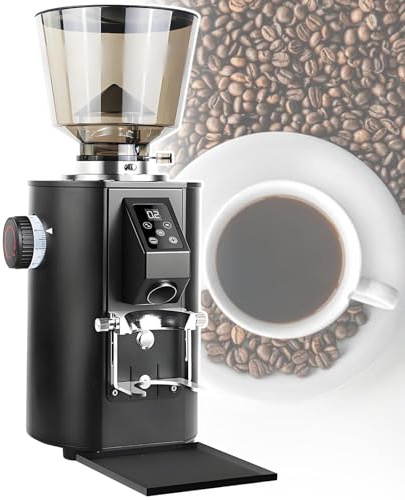 vnmudzeo Moulin à Café éLectrique avec 9 RéGlages PréCis, Lame en Acier Inoxydable De 64 Mm, Moulin à Café Professionnel à Meules Plates, TréMie Grande Capacité De 453 G Black