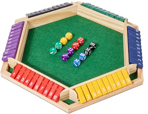 Shut the Box Game, 6 Player Wooden Table Number Board, Classic Math Strategy Game, Travel Game Wooden Board Learning Traditional Family Game for Kids Adults Classroom Home (Colorful)