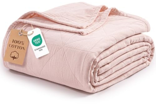 Exclusivo Mezcla 100% Baumwolle Musselin Decke, Atmungsaktive und Leichte Tagesdecke für Sofa und Bett, Weicher Überwurf für Sommer, 150x200 cm Rosa