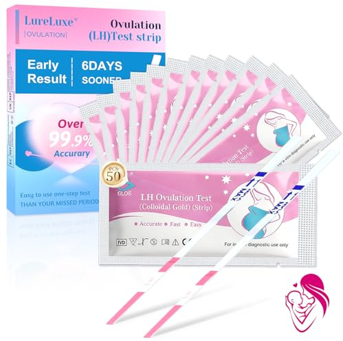 50 Tiras Reactivas De Ovulación,Prueba de Fertilidad Familiar Femenina,Ideal para el Seguimiento del Ciclo Menstrual,Envueltas Individualmente Selladas