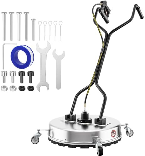 20''Pressure Washer Surface Cleaner,4500PSI Power Washer Surface Cleaner Attachment with Wheels,Dual Handle,Stainless Steel Housing, 3/8'' Quick-Connect for Driveway Sidewalk Curb Deck Patio Cleaning