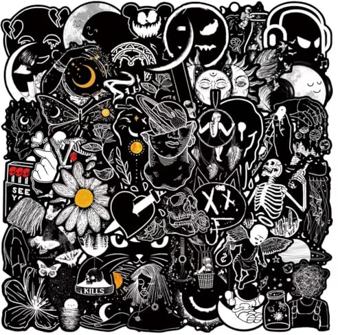 50Pcs Black Anime Stickers Pack, Waterproof Cool Graffiti Decals for Laptop, Skateboard, Journal, Scrapbooking, Water Bottle, Hydro Flask, Computer