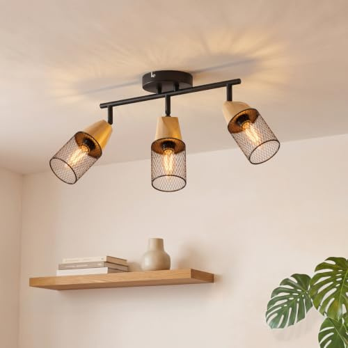 ANWIO LED Deckenstrahler Schwenkbar 350°, Deckenleuchte E14 3 Flammig Schwarz, Spotleuchte Wand, Deckenlampe Spots LED, Wandstrahler für Küche, Wohnzimmer, Schlafzimmer (Ohne Leuchtmittel)