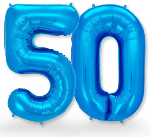 FUNXGO Folien-Ballon 50, Helium-Ballon, Luftballon-Zahl, nachfüllbare Riesen-Ballonzahl, Party-Deko zum 50. Geburtstag, Jubiläum, Hochzeit, blau