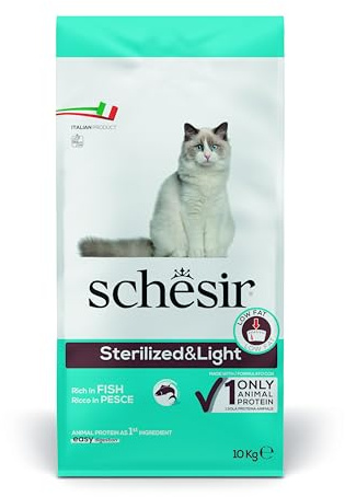 Schesir, Cibo Secco per Gatti Adulti Sterilizzati o in Sovrappeso Linea Light al Gusto Pesce, in Crocchette - Formato Sacco da 10 kg