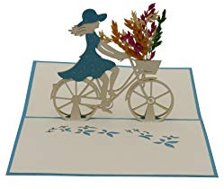 Damen-fahrrad, Blumen, Fahrradtour, Fahrradgutschein, 3d Klappkarte, Pop Up Karte, Glückwunschkarte, Grußkarte, Geschenkkarte (Türkis)
