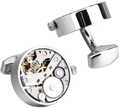 Asudaro Manschettenknöpfe Herren Cufflinks Paar Rund Hemd Manschettenknöpfe Steampunk Zahnräder Mechanisches Uhrwerk Uhrenmanschettenknöpfe für Geschenke zum Jubiläum Silber