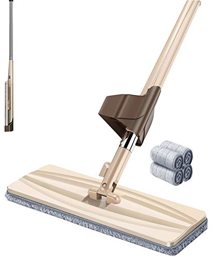 Magic Self Wringing Mop 360 ° Spin & Hand Wash Free Trapeador Multiusos De Microfibra Para Pisos Planos Con 4 Almohadillas Lavables Herramienta De Limpieza De Pisos Para El Hogar Y La Oficina