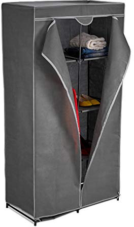 Relaxdays Stoffschrank, mit Kleiderstange & 6 Fächern, HxBxT: 170 x 90 x 45 cm, stabil, Faltschrank mit Bezug, anthrazit