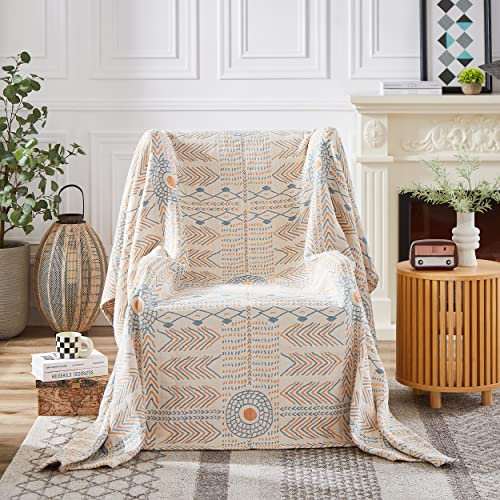 HOORDRY Baumwolldecke Tagesdecke 150cmx 200cm Boho DeckeWohndecke Wendedecke Sofa Decke TV Decke zum Wohndecke für Couch Sofadecke Blanket für Bett Sofa Schlafzimmer Büro,Grau/Beige