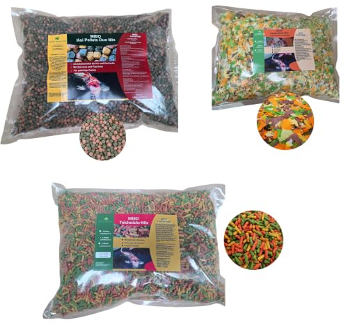 MIBO Teichfutter Spar-Set 3x5000ml - Koi Pellets-Duo, Teichsticks- & Gartenteich