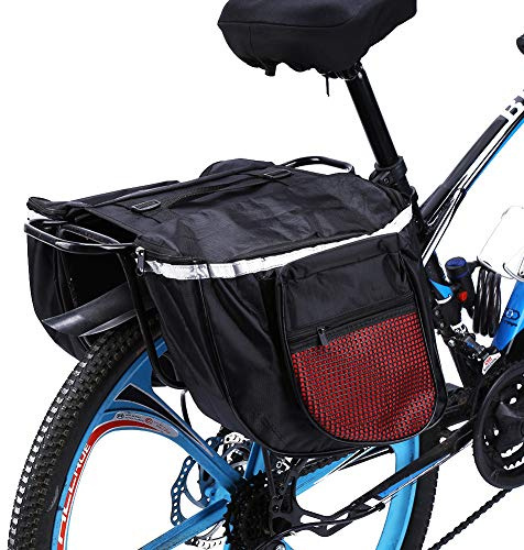 Wakects Borsa Doppia per Bici 25L Borsa Portapacchi Bici Posteriore Impermeabile Borsa per Bicicletta Posteriore Laterale per All'aperto Cavalcare Nero e Rosso