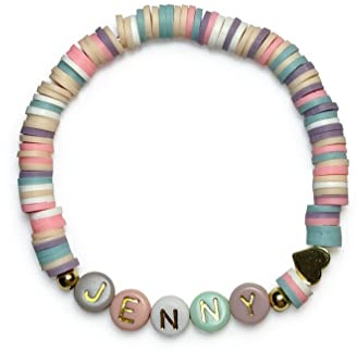 Majas Perlen Armband mit Namen Polymer Pastellmix Gold oder Silber - viele Farben - Geschenk Mädchen Junge Kind Kinderarmband Keishiarmband Perlenarmband - Handmade Personalisierbar