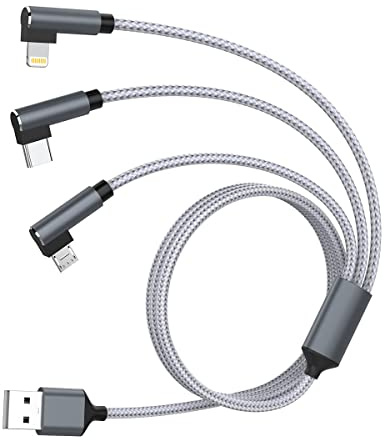 Multi USB Kabel, 3 in 1 90 Grad Schnellladekabel 3m Mit iPhone/Micro/USB Type C Nylon für iPhone, Samsung, Huawei, Xiaomi, Laptop Tablet