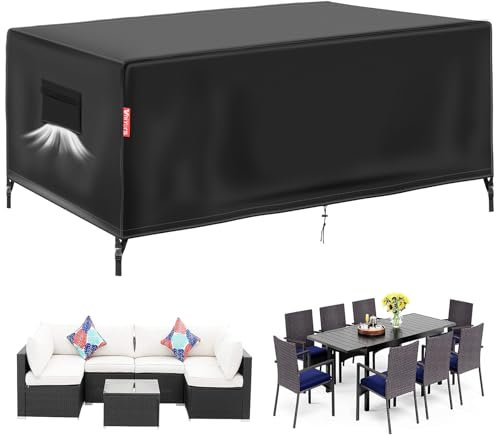 VniYors Copritavolo Esterno Impermeabile,Copertura per Mobili da Giardino, Antipolvere, Anti-UV,Antivento,Antineve,Per tavoli e sedie da esterno,Divani e altri Tavoli da Giardino（123x123x74cm 600D）