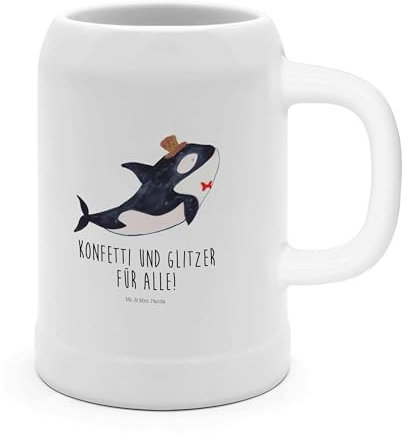 Mr. & Mrs. Panda Bierkrug Orca Zylinder - Geschenk, Meer, Konfetti, Glückwunsch, Maßkrug Mit Gravur, Oktoberfest, Fest, Krug, Sommerfest, Geburtstag, Bierseidel, Glitzer